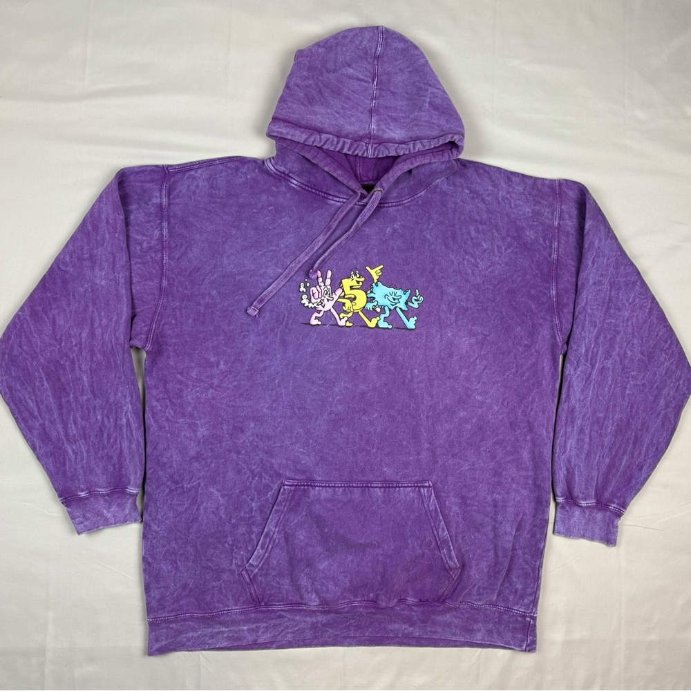 Channel 5 News All Gas No Brakes Hoodie Sweatshirt 2XL Purple Acid Wash Dye B4